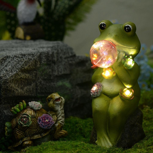 Decoración De Rana Sentada Con Luz Solar 5 Leds Cálidos, Se