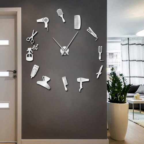 Diy Reloj De Pared 3d Espejo Superficie Pegatina Para Plata.