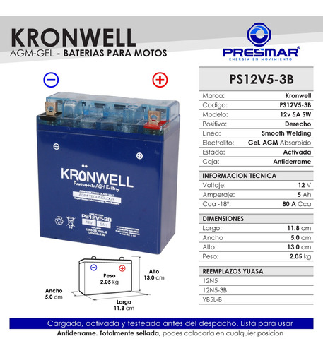 Imagen 2 de 10 de Bateria De Gel Kronwell Suzuki Gixxer 150