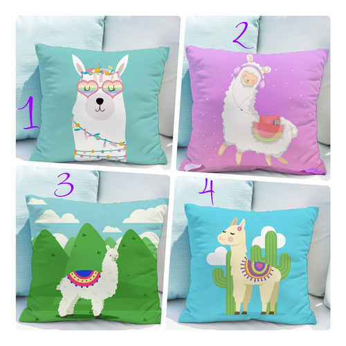 Souvenir 5 Almohadas 20x20cm Llamas Alpacas Coloridas