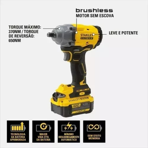 Chave De Impacto 1/2 + 2 Baterias 20v 4ah Sbw920b Stanley