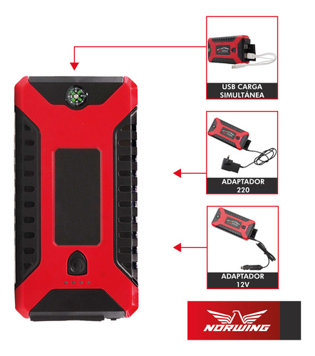 Kit Arrancador Bateria Portatil Usb Auto Con Valija
