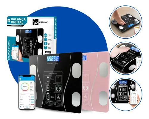 Balança Bioimpedância Digital Preta 180kg App Gratuito P/ Android...