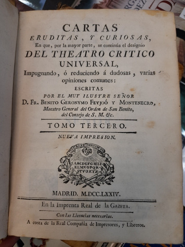 Cartas Eruditas Y Curiosas Del Theatro Critico Universal 3-5