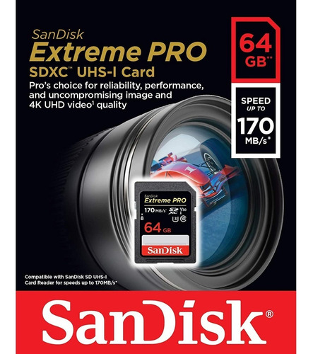 Imagen 5 de 6 de Tarjeta Sd 64gb Sandisk Extreme Pro Graba 4k Full Hd