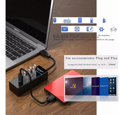 Hub Usb 3.0 4 Puertos Expansor Multi Para Laptop Pc 4 En 1