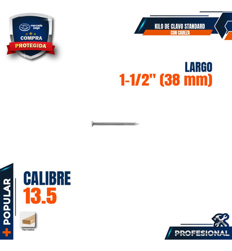 Kilo De Clavo Standard 1-1/2 Con Cabeza En Caja 25 Kg 44151