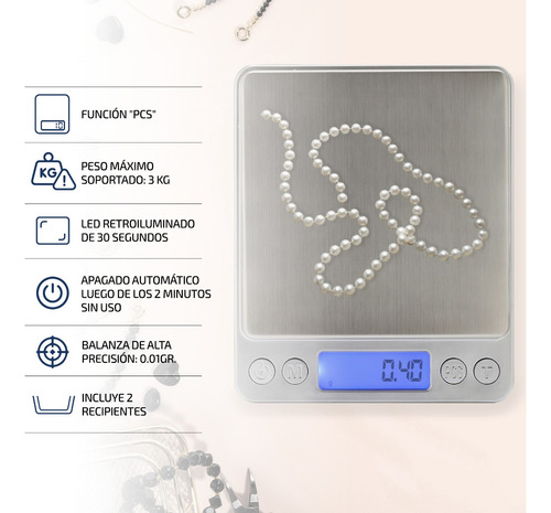 Imagen 2 de 8 de Balanza De Alta Precision Digital Cocina 0.1 Gr A 3000 Grs