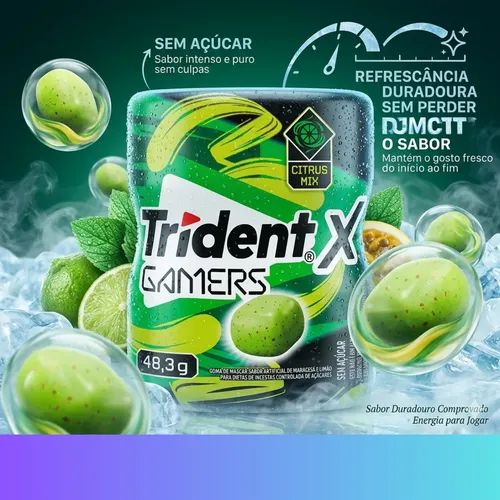 Chiclete Trident Xgamers Citrus Maracujá Limão S Açúcar 48g