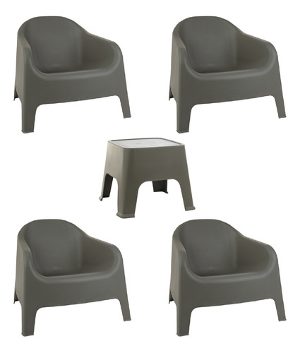 Sillones Plasticos Skarpo X4 + Mesa Doble Funcion Gardenlife