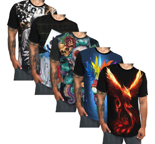 Kit 5 Camisetas Camisa Blusa Masculina Longline Horizontte