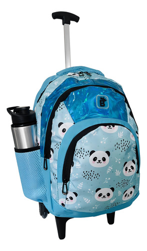 Mochila Bolsa Feminina De Rodinhas Panda Juvenil Azul Linda