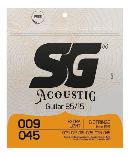 Encordoamento Sg 09 P/ Violão Aço Bronze Corda 85/15