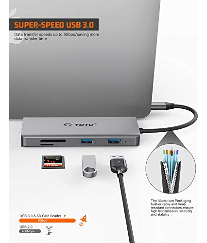 Hub Usb C, Hub Tipo C, Adaptador Totu 11 En 1 Con Ethernet,