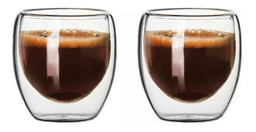 2 Vasos De Vidrio Doble Pared Té Café Sin Asa 80ml Clicshop