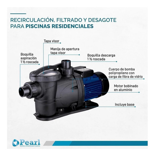 Imagen 2 de 8 de Bomba Autocebante Pileta Piscina 1.5 Hp Pearl Motorarg 150m3