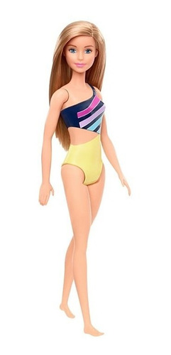 Boneca Barbie Praia Loira Maiô Azul E Amarelo Ghw41 - Mattel