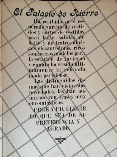Cartel Antiguo El Palacio De Hierro 1907 -87