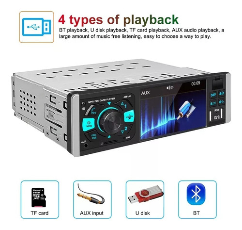 Stereo Con Pantalla 4p Reproductor Mp5 Bt Usb Fm Sd Aux