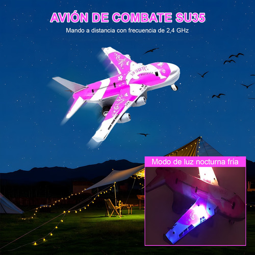 Rosa Avión Teledirigidorc Plane Aero Con Luces De Colorespvc