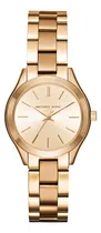 Comprar Reloj Michael Kors Mini Slim Runway para mujer, MK3512\u002F4dn, color de correa dorado y bisel dorado, color de fondo dorado