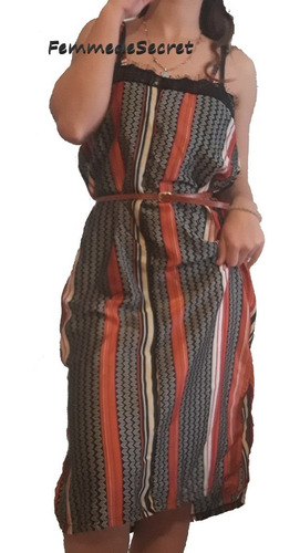Vestido Seda Con Encaje Y Tajo Lateral Oferta Talle 2