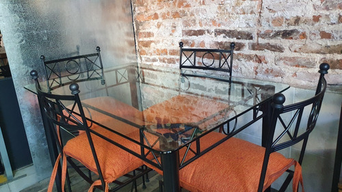 Imagen 6 de 7 de Mesa Comedor 120x80 + 4 Sillas Hierro Cristal 10mm Almohadon