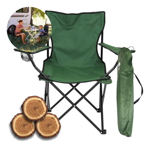 Silla Plegable Para Acampar Camping Con Portavasos Exterior Color Verde