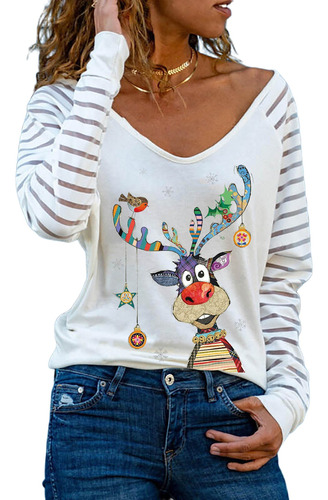 Camiseta De Manga Larga Con Estampado Navideño De Alces