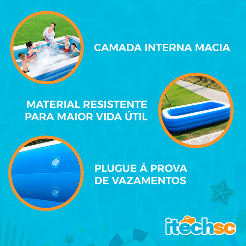 Piscina Inflável Retangular 712l 3 Camadas + Kit Reparo