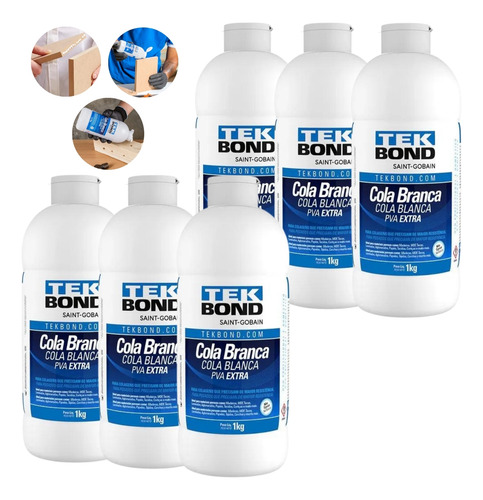 Kit 6 Cola Pva Extra Fort Tekbond Moveis E Artesanato 1kg