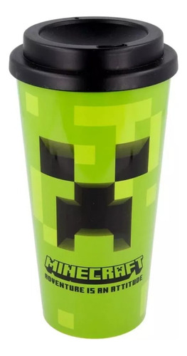 Vaso Doble Pared Con Tapa Minecraft 520ml Color Verde