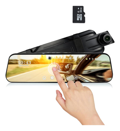 Xsqhfan 10 '' Pantalla Táctil Dvr Espejo Retrovisor Dash Cam