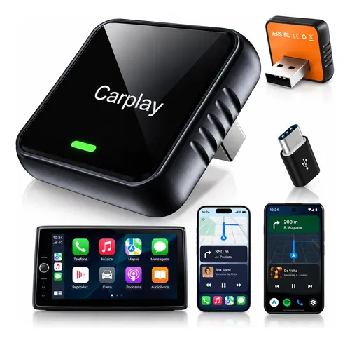 Adaptador Carplay Sem Fio Bluetooth Wifi Plug Play 2 Em 1