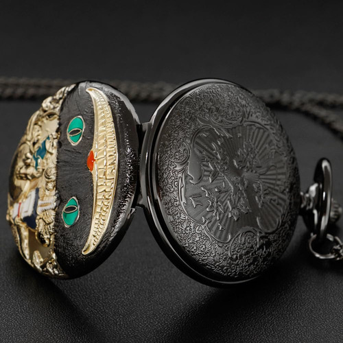 Reloj De Bolsillo Tiong Negro Dorado Con Cadena Y