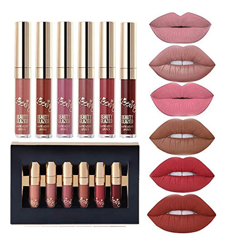 6pcs Matte Velvety Liquid Lipstick Matte Liquid Lipgloss Wat