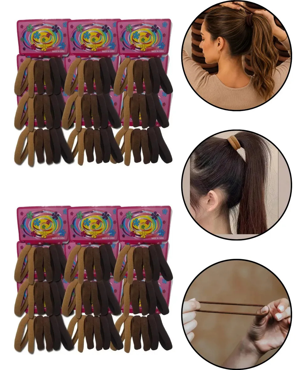 Kit 144 Xuxinha Rabicó Elásticos De Meia Para Cabelo Atacado Marrom Lisa