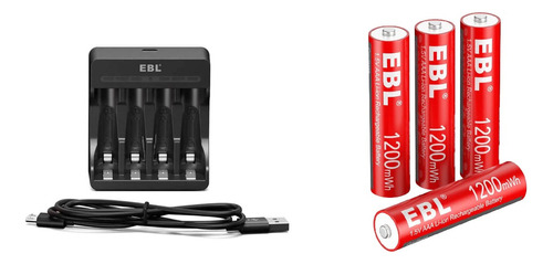 Combo Cargador Ebl Usb + 4 Pilas Triple A Litio 1,5v 1200mwh