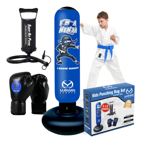 Marwan Sports Juego De Juguetes De Saco De Boxeo Para Niño. Color Ninja Azul