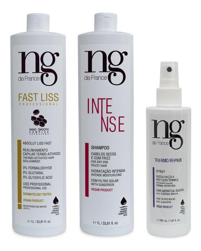 Ng De France Fast Liss + Shampoo Intense 1l + Spray Thermo