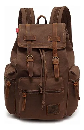 Augur Mochila De Piel De Lona Clásico Grande Para Laptop, Bolsa De Libros, Bolsa De Senderismo (gris)