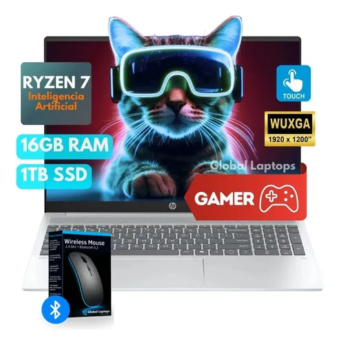 Hp Gamer Ryzen 7 Ai 16GB Ram 1TB SSD Pantalla Táctil 16 Wuxga 1920 Px X 1200 Px Amd Radeon Incluye Windows Instalado Laptop 16-ag1775cl Con Regalo