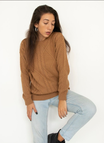 Sweater Nano Acrílico Trenzas Y Rombos Cruzados #n011