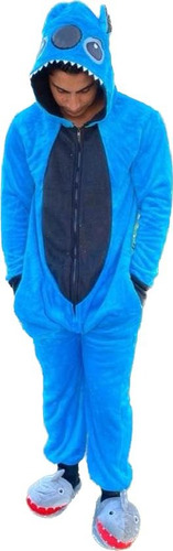 Pijama Mameluco Stitch Azul Con Negro Para Niño Y Adulto