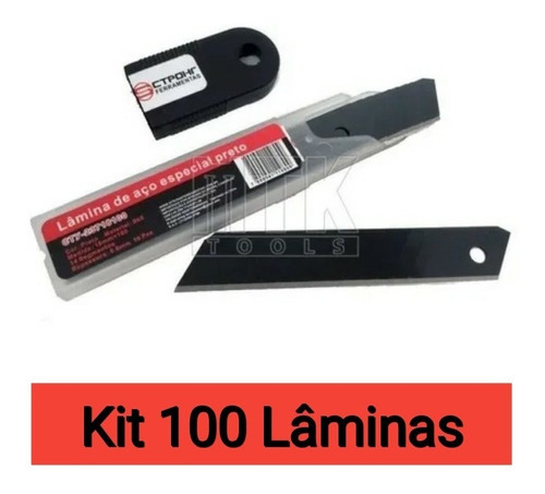 Kit C/100 Lâminas Refil Aço Especial Preto 18mm - Tipo Olfa