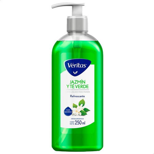 Imagen 2 de 5 de Jabon Para Manos Veritas Liquido Jazmin Y Te Verde Con Glice