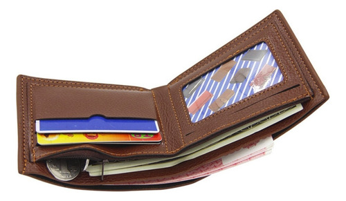 Cartera Billetera Hombre Y Llavero Tipo Piel Set De Color Marrón