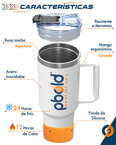 Termo Botella Térmica Deportiva Vaso Botilito Agua Café Caliente Acero Inoxidable 40oz Deporte Gimnasio Gym Fitness Oficina Viajes Pitillo Protector Silicona Pbold Blanco
