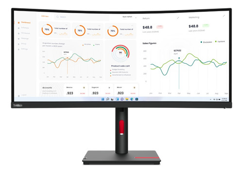 Monitor Lenovo 34  Wqhd Curvo T34w-30 Usb C