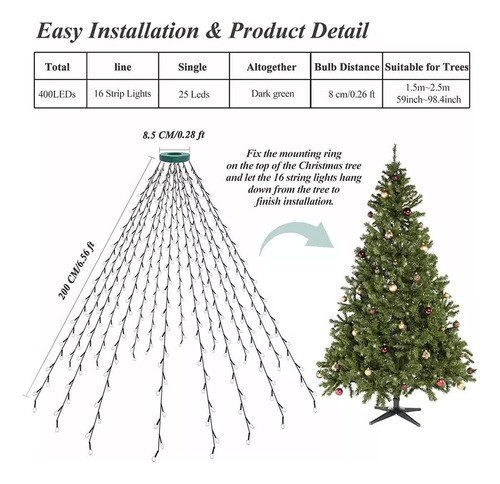 2024 Cadena De Luces For Árbol De Navidad, Con 8 Modos